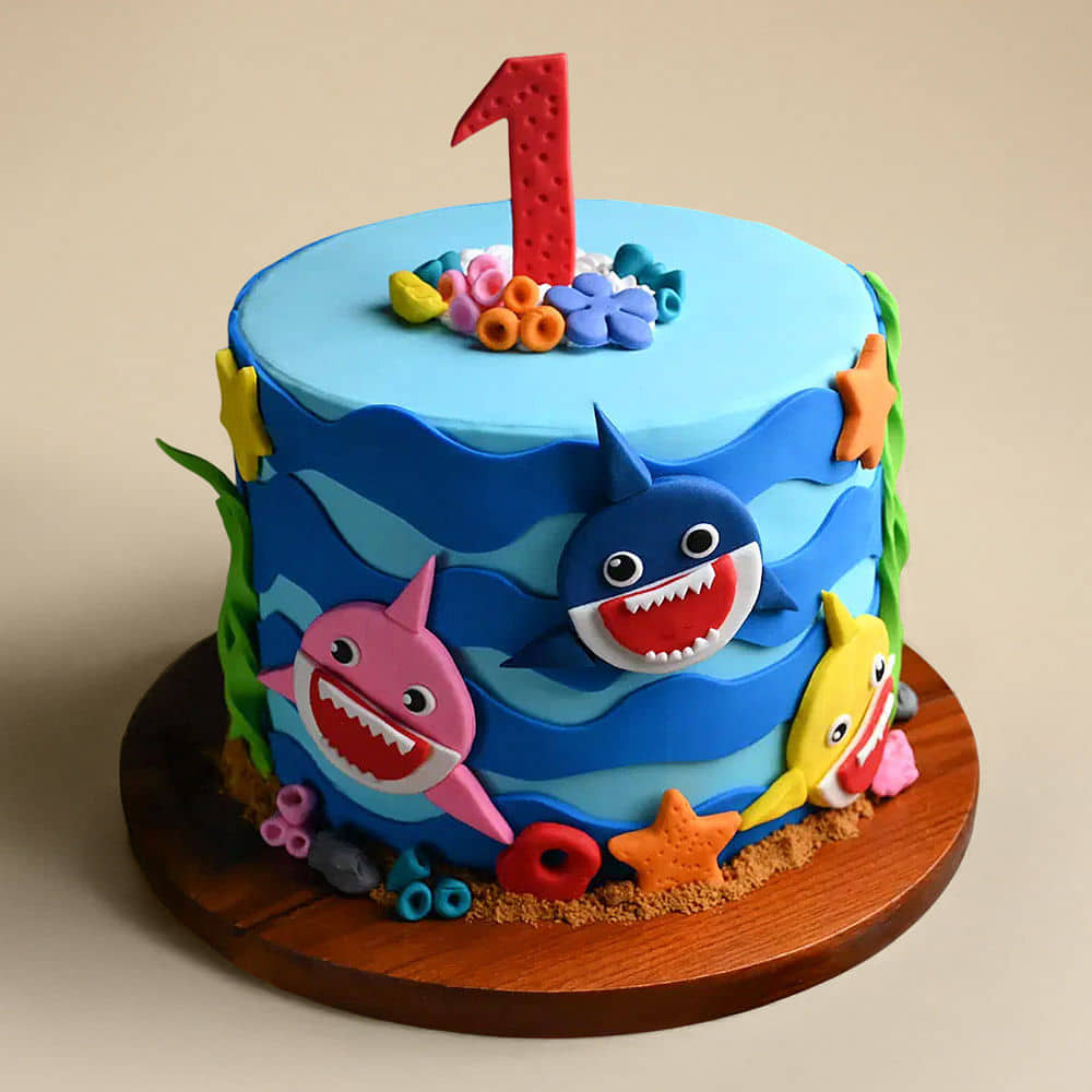 Side View of Baby Shark Theme Cake