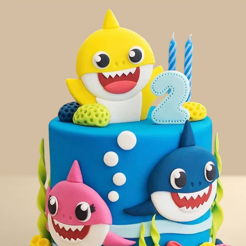 Side View of View of Baby Sharks Spark Fondant Cake