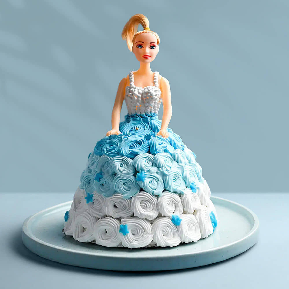 Front View of Barbie Floral Gown Cake