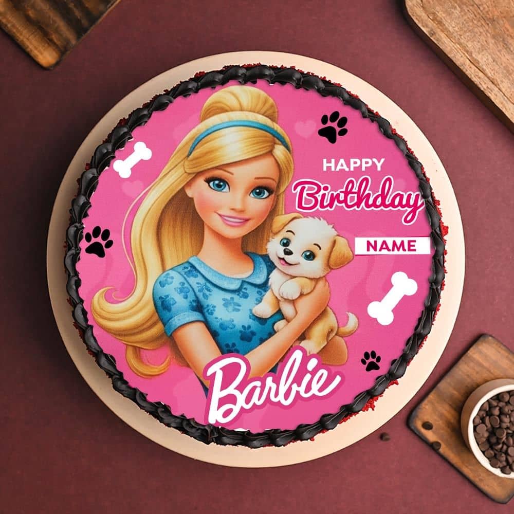 Top View of Barbie Dream Birthday Photo Cake