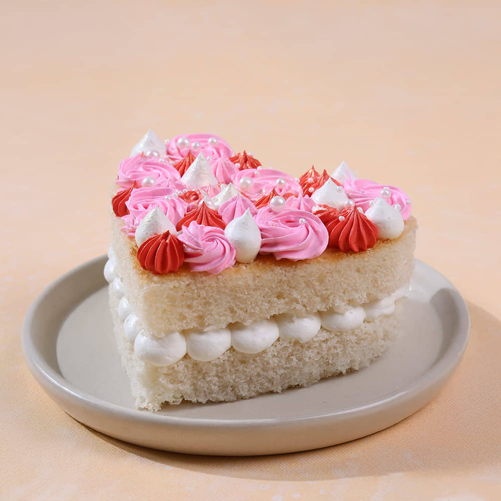 Blushing Vanilla Heart Bento Cake Front Angled View of Blushing Swirls Heart Bento Cake