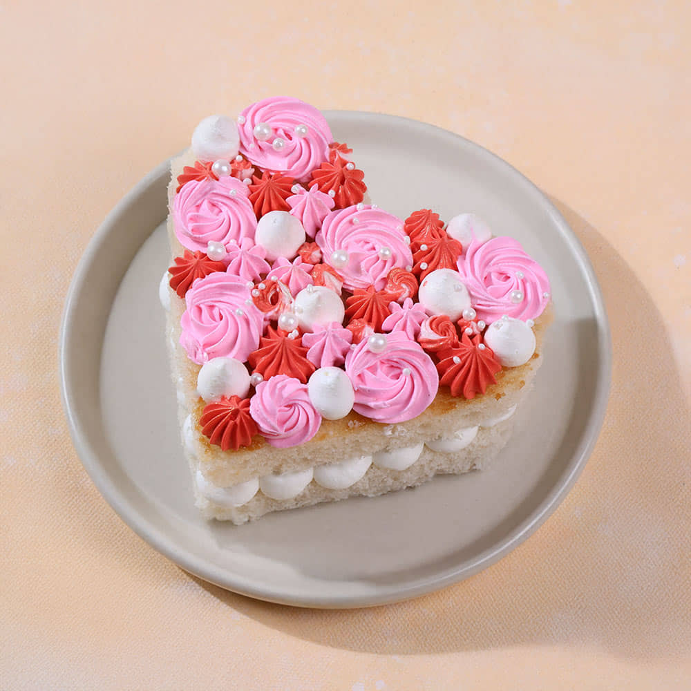 Blushing Vanilla Heart Bento Cake Top View of Blushing Swirls Heart Bento Cake