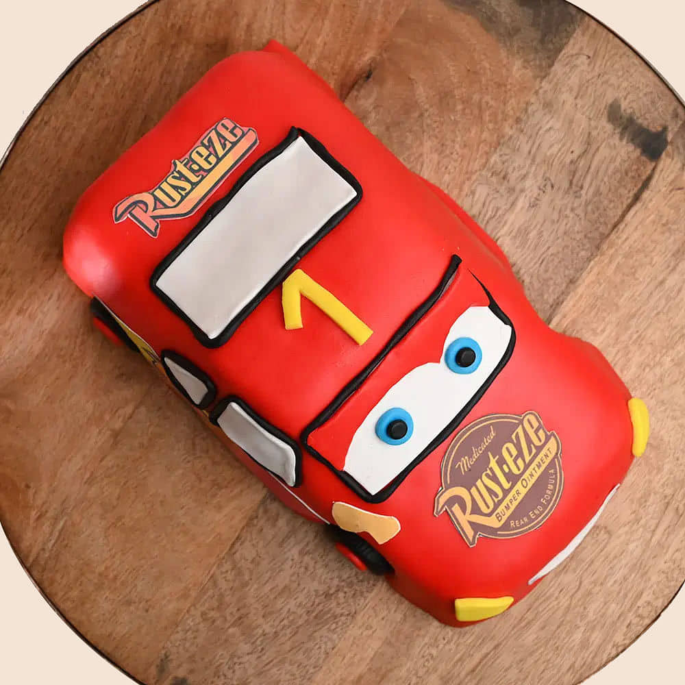 Cartoon Car Theme Cake Top View: McQueen Racer - Car Theme Birthday Cake