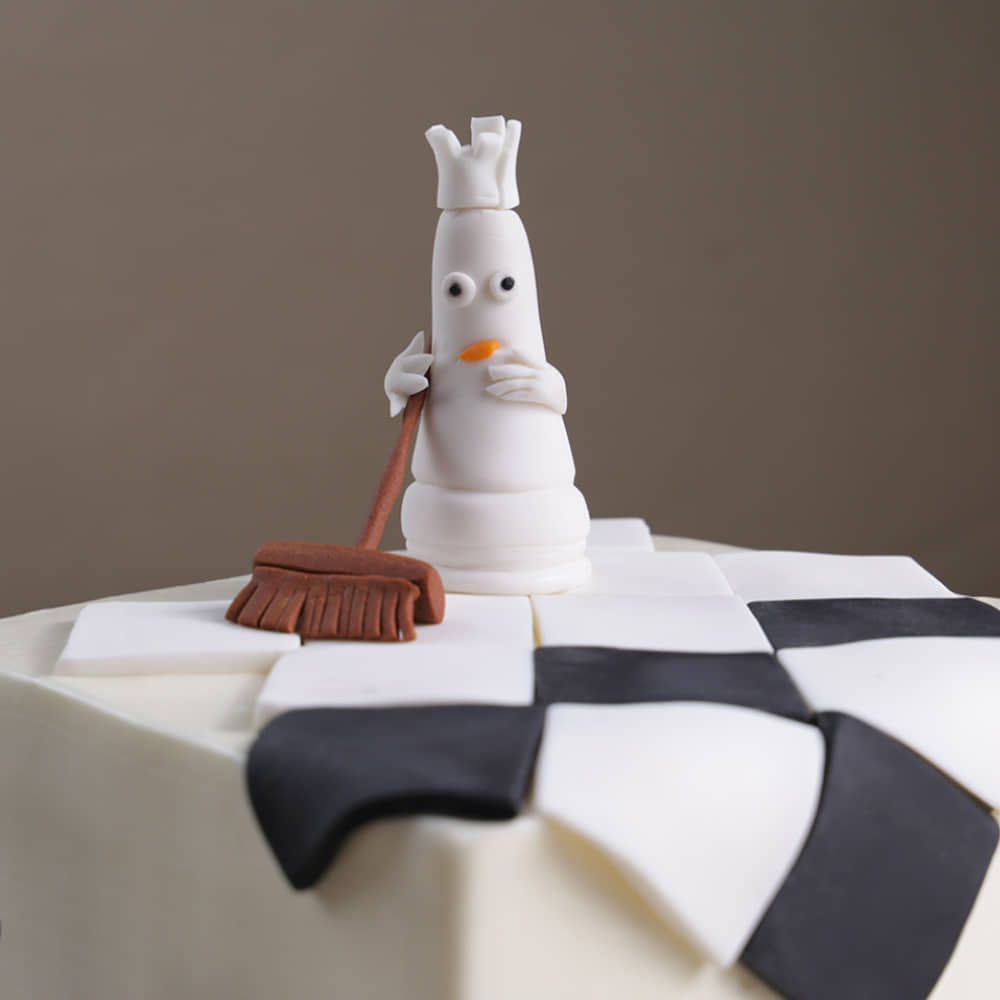 Front View of Checkmate Chess Cake