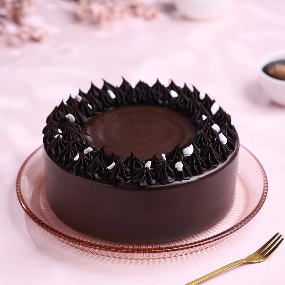 Front Angled View of Chocolate Truffle Symphony Cake