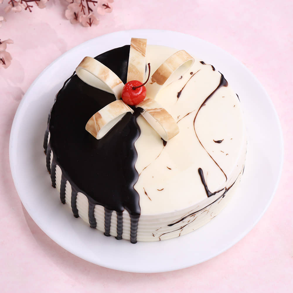 Top View of Chocolate Vanilla Half & Half Cake
