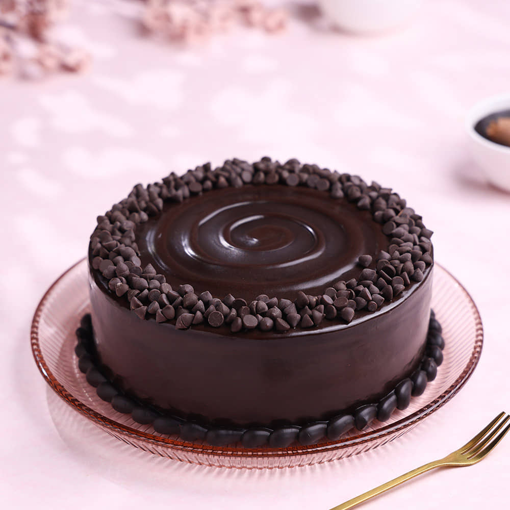 Front Angled View of Choco Chip Truffle Cake