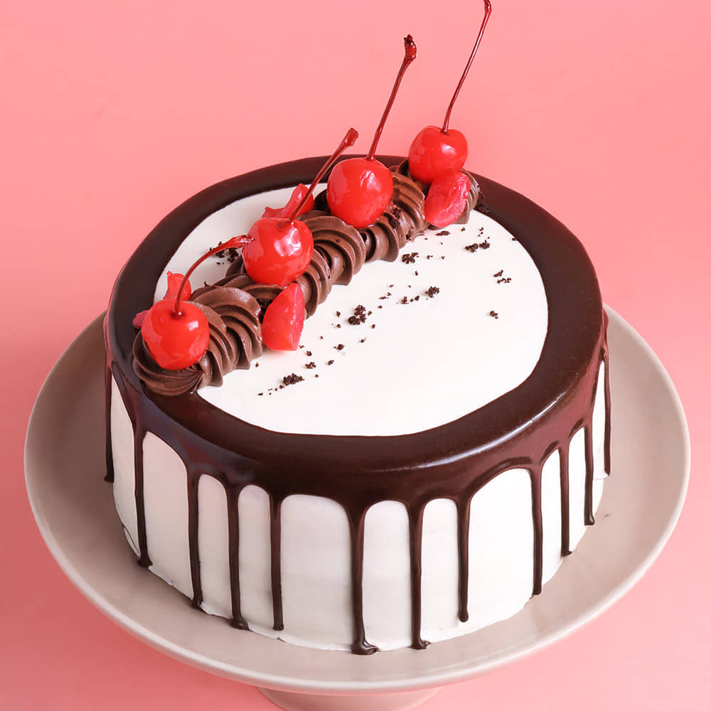 Top View Chocolate N Cherries Black Forest Drip Cake Online