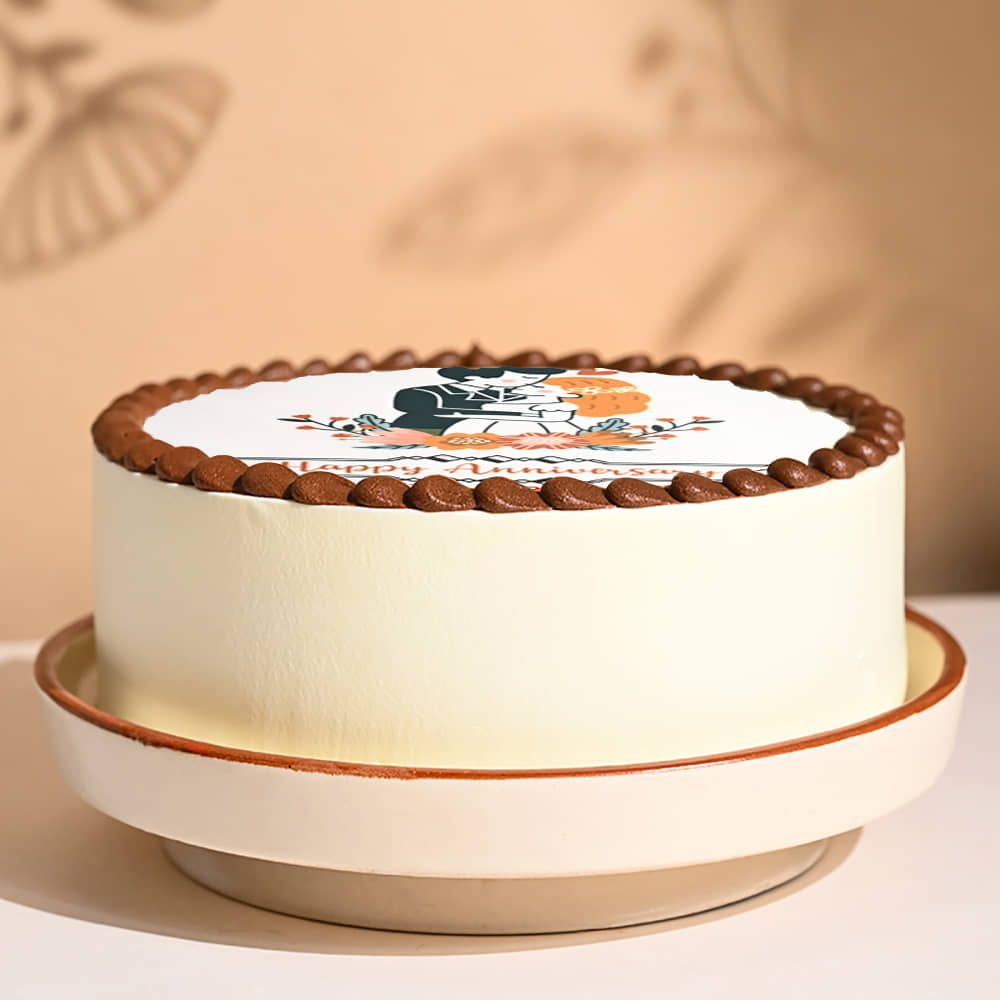 Front View of Couple Anniversary Photo Cake
