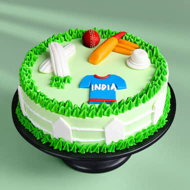 Cricket Wonder Theme Cake Cream Fondant Cricket Field Cake