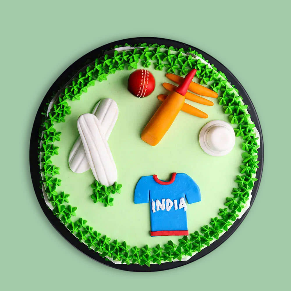 Cricket Wonder Theme Cake Top View of Cricket Field Cake