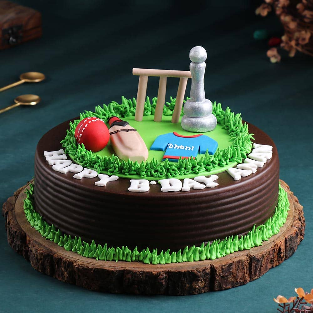 Cricket Theme Cake Top View of Cricket Magic Chocolate Cake