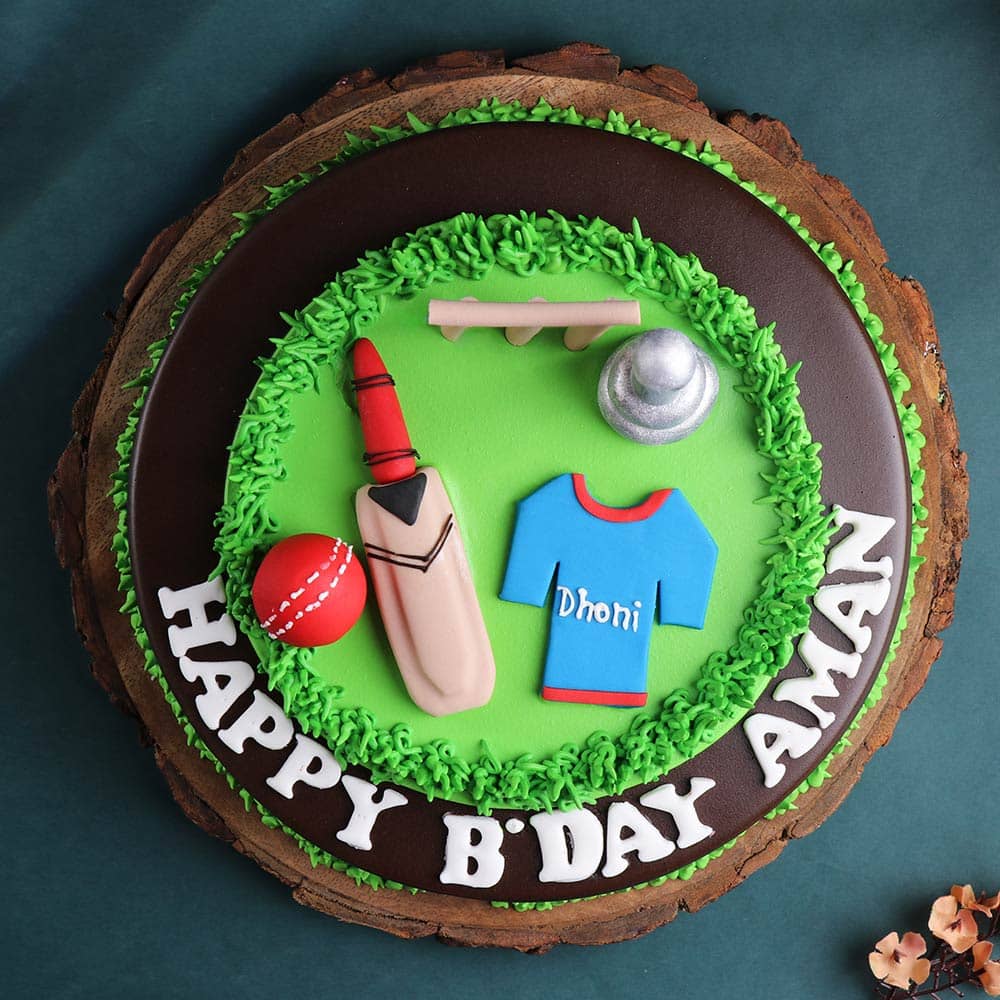 Cricket Theme Cake Side View of Cricket Magic Chocolate Cake
