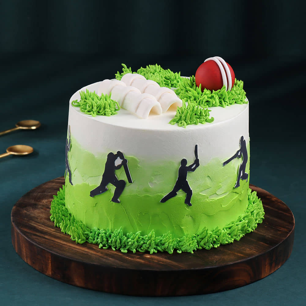 Cricket Enthusiast Birthday Cake Side View of Cricket Mania Cake