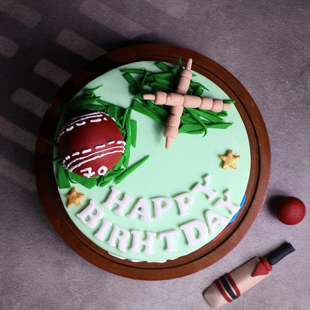 Cricket Fan Theme Birthday Cake Top View Of Cricket Fever Cake