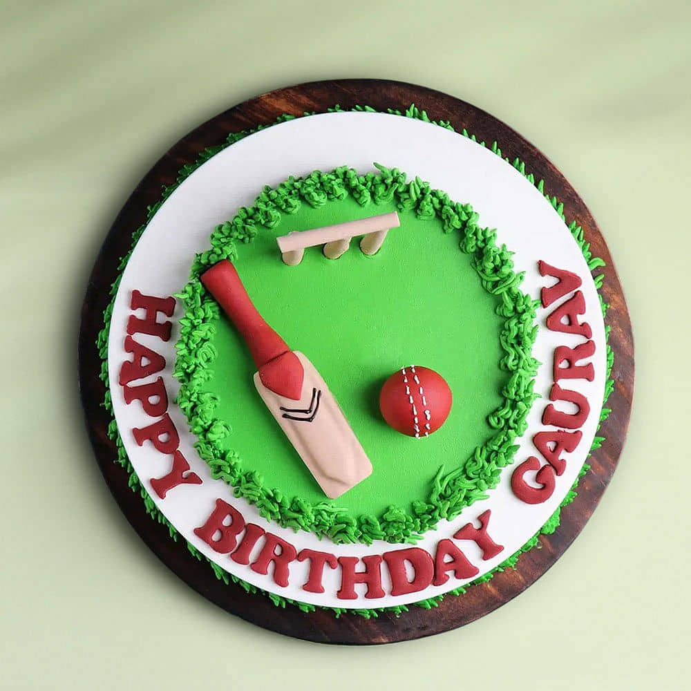 Cricket Pitch Theme Cake Top View of Cricket Fan Dream Cake