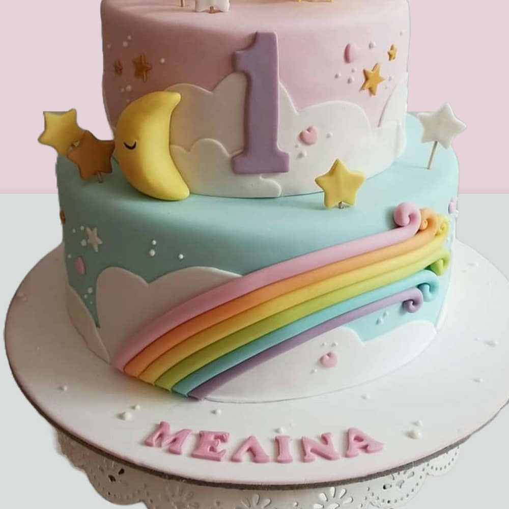 Side View of Cute Sunbeam N Rainbow Fondant Cake