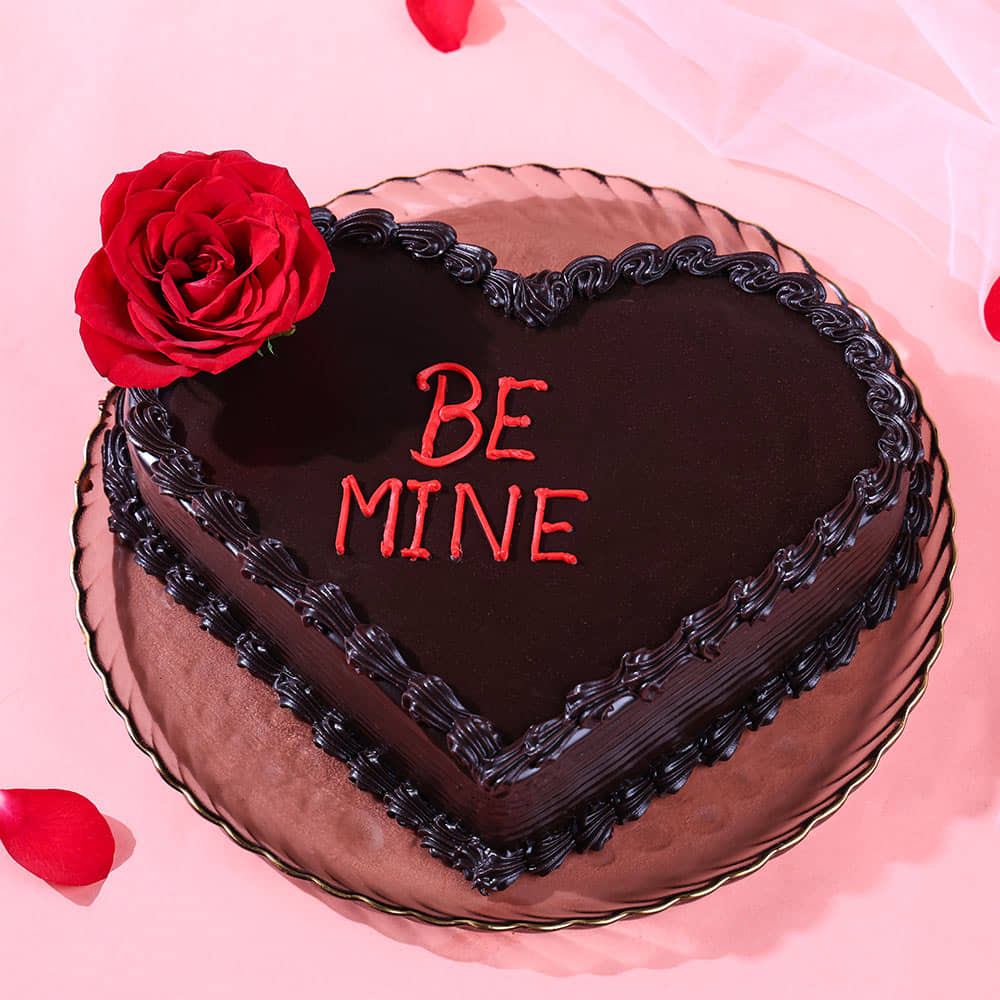 Hearty Chocolate Truffle Cake Top View of Double Heart Choco Truffle Cake