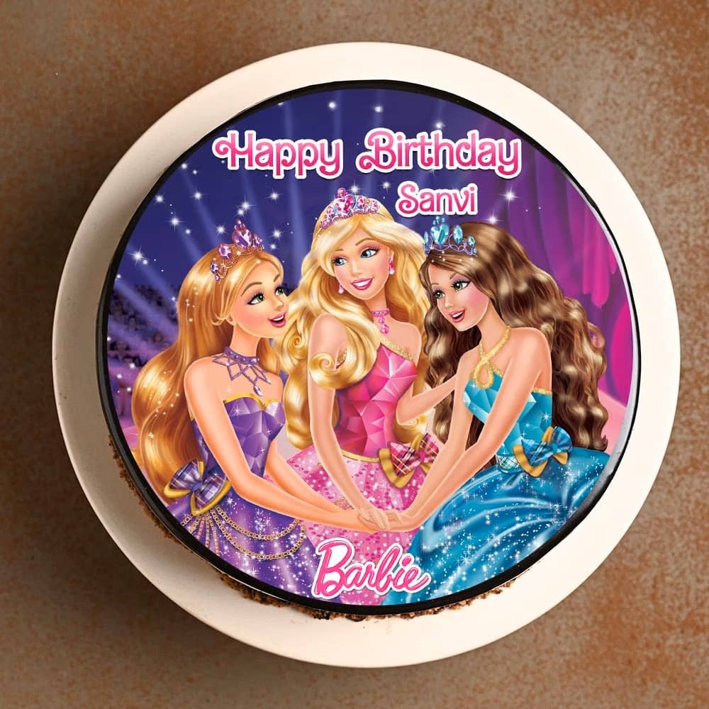 Top View of Barbie Birthday Photo Cake