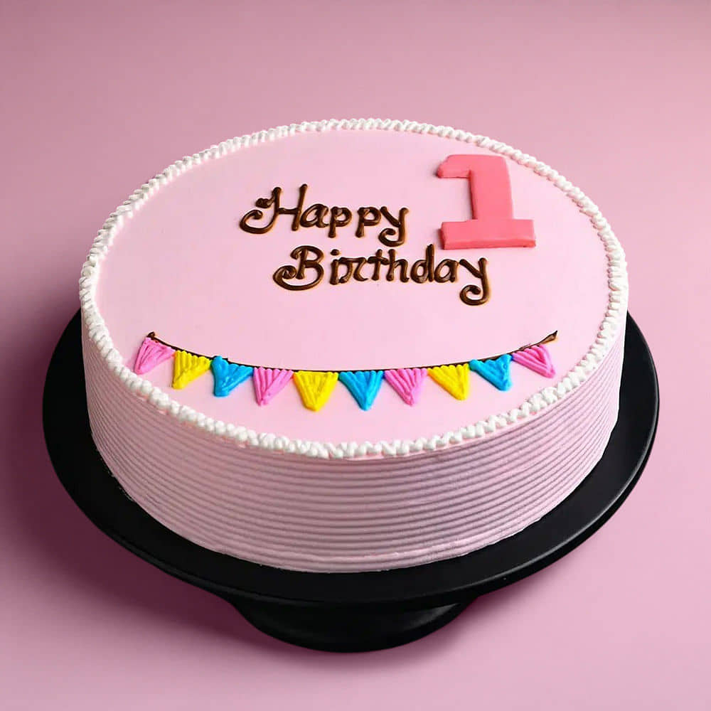 Round Cream Happy Birthday Pink Cake