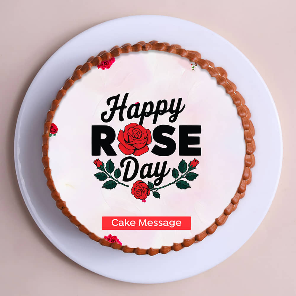 Floral Love Happy Rose Day Cake Top View of Floral Love Happy Rose Day Cake