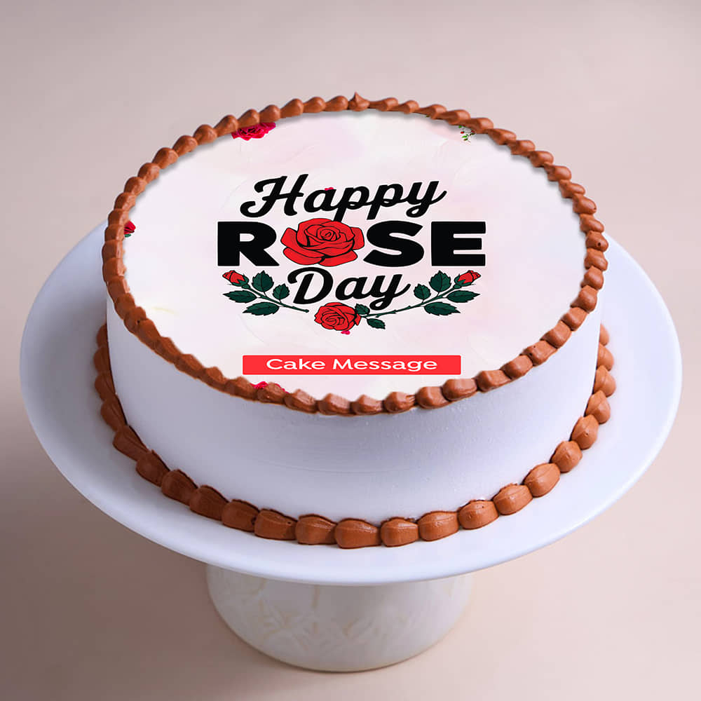 Floral Love Happy Rose Day Cake Front View of Floral Love Happy Rose Day Cake