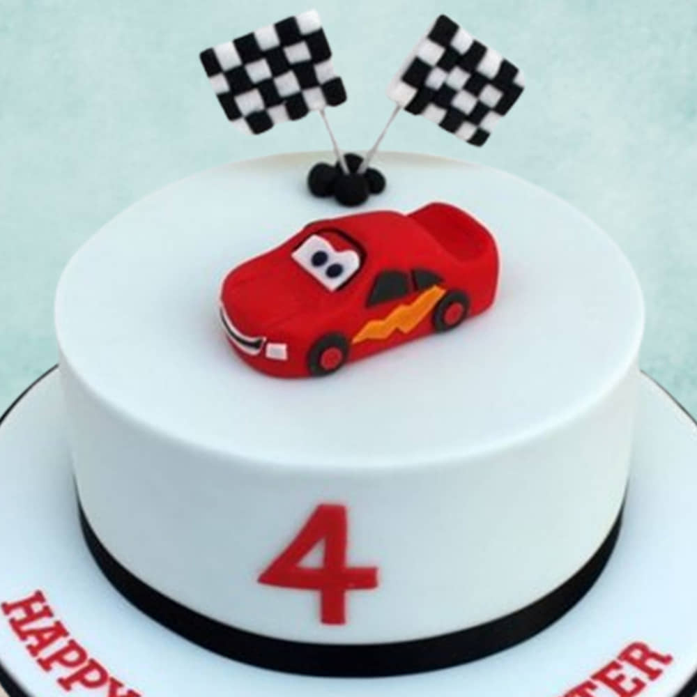 Car Race Cake Top View of Fondant Car Race Cake