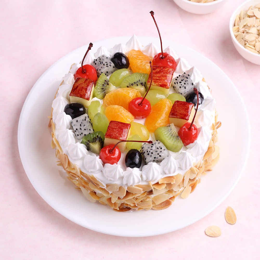 Top View of Tropical Fruit n Almond Cake