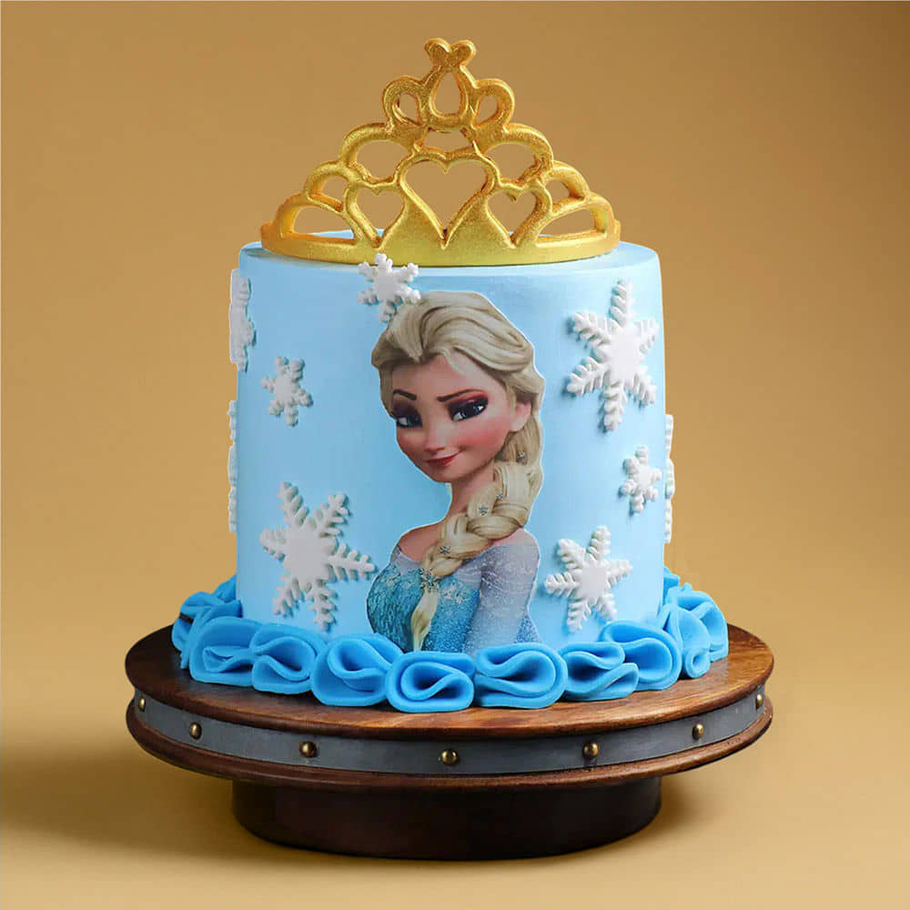 Frozen Princess Crown Cake Side View of Frozen Princess Cream Cake