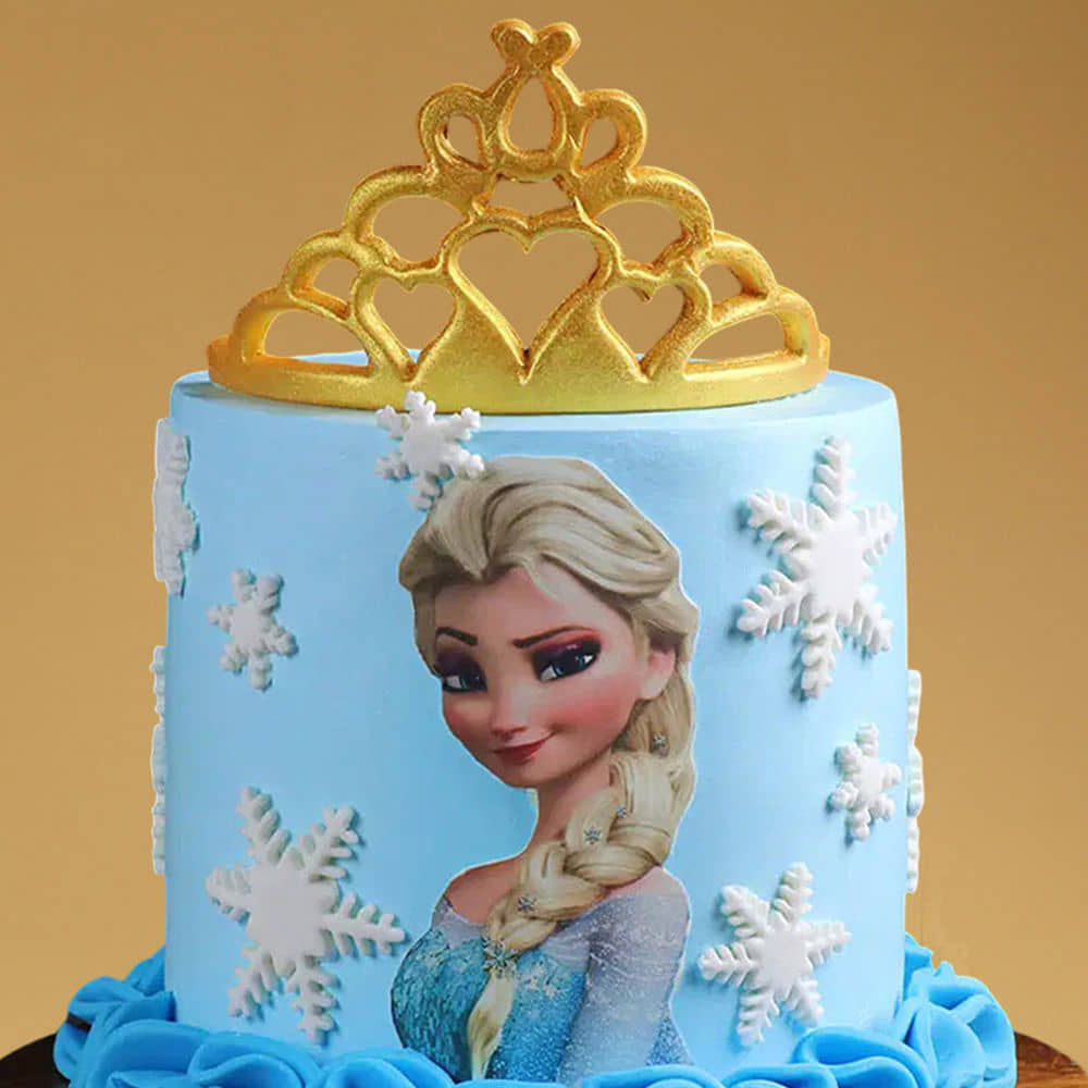 Frozen Princess Crown Cake Front View of Frozen Princess Cream Cake