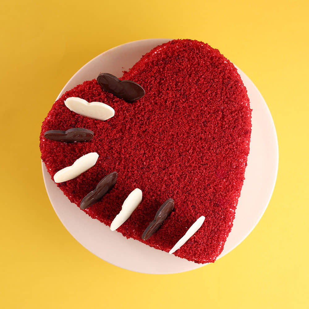 Red Velvet Heart Shape Cake Front View of Heart Shaped Red Velvet Cake
