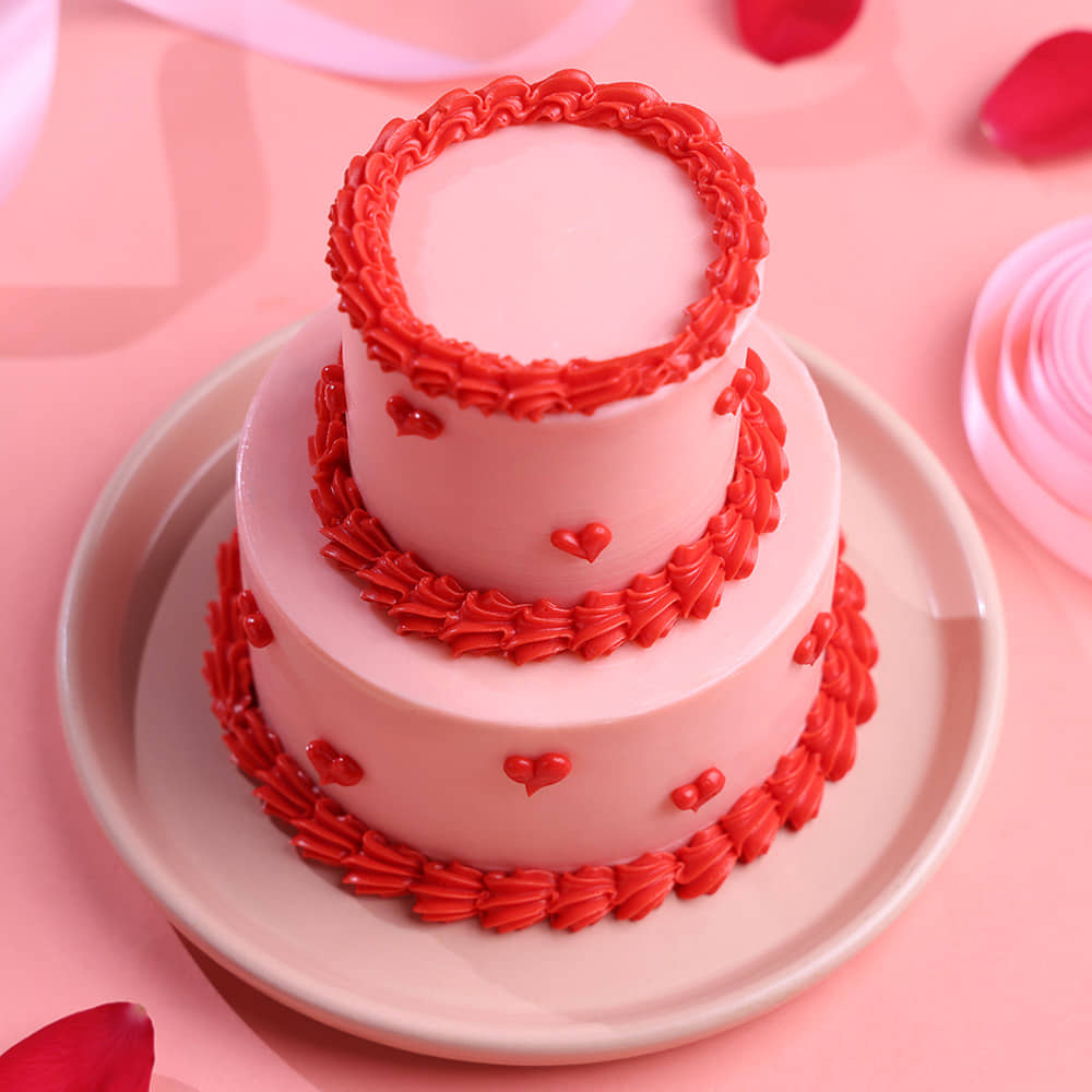 Top View of Heart Swirls Two Tiered Bento Cake
