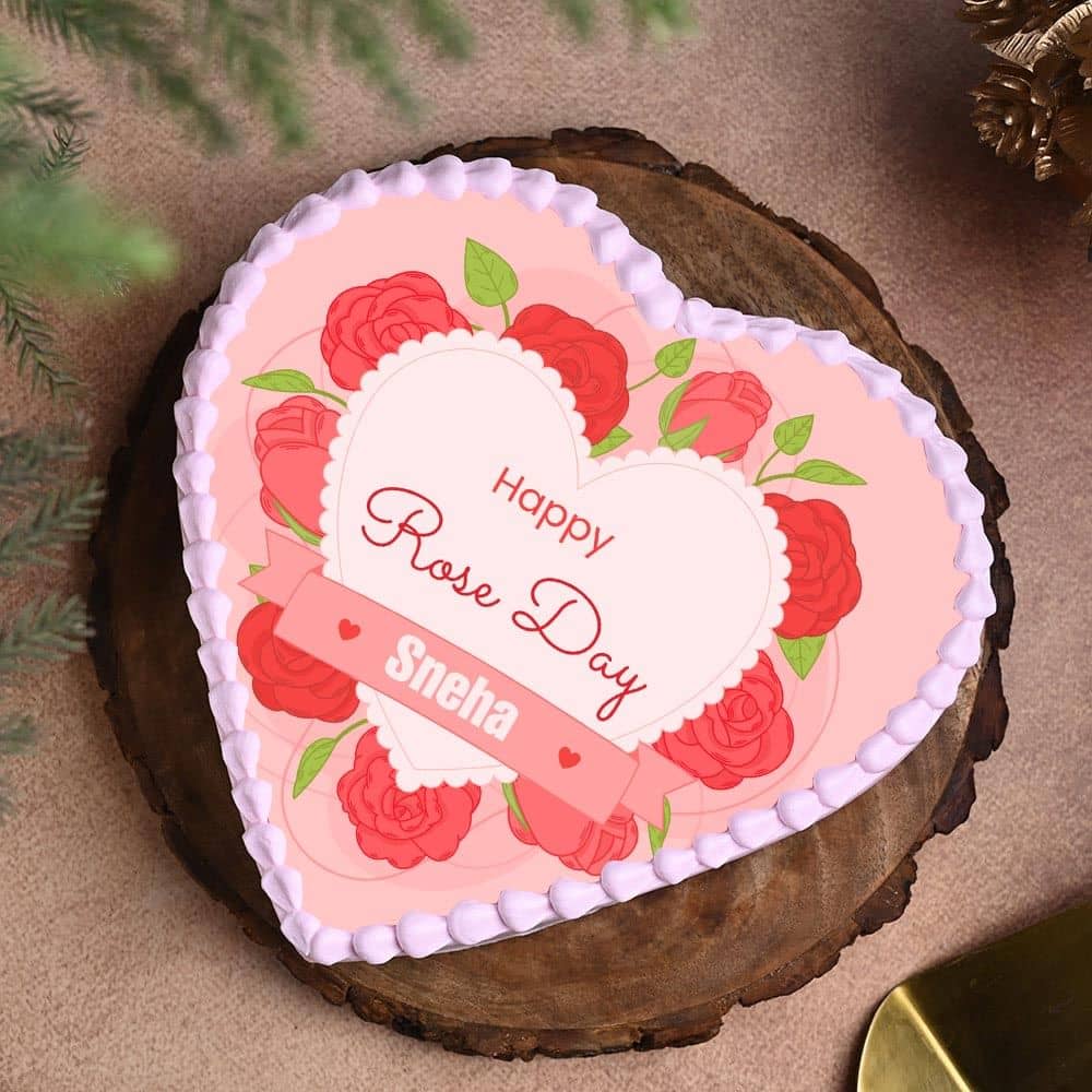 Heartfelt Rose Day Cake Top View of Heartfelt Rose Day Cake