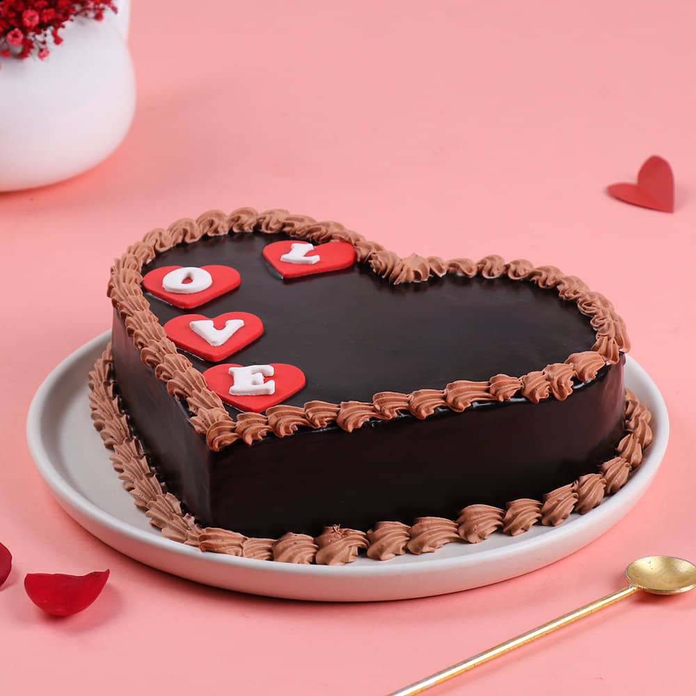 Love Choco Heart Cake Front View of Love Whisper Chocolate Cake