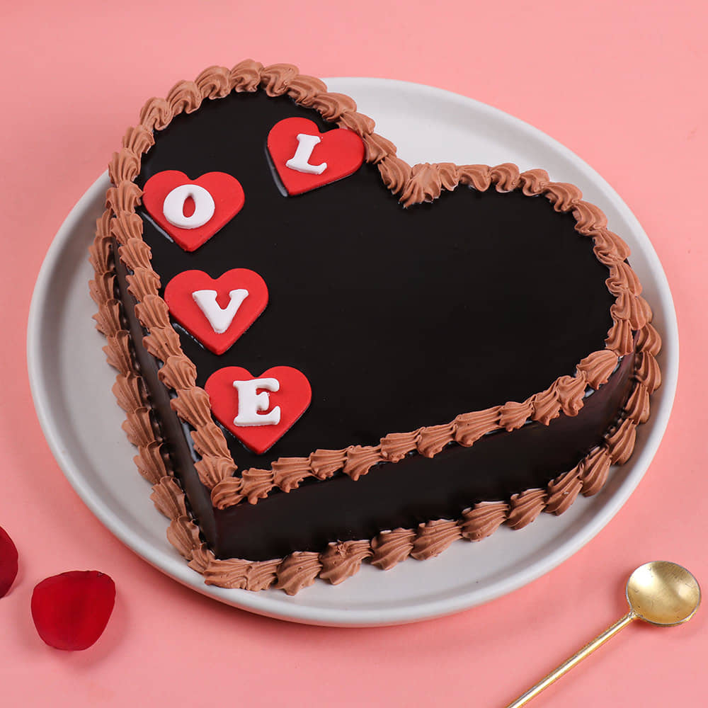 Love Choco Heart Cake Top View of Love Whisper Chocolate Cake