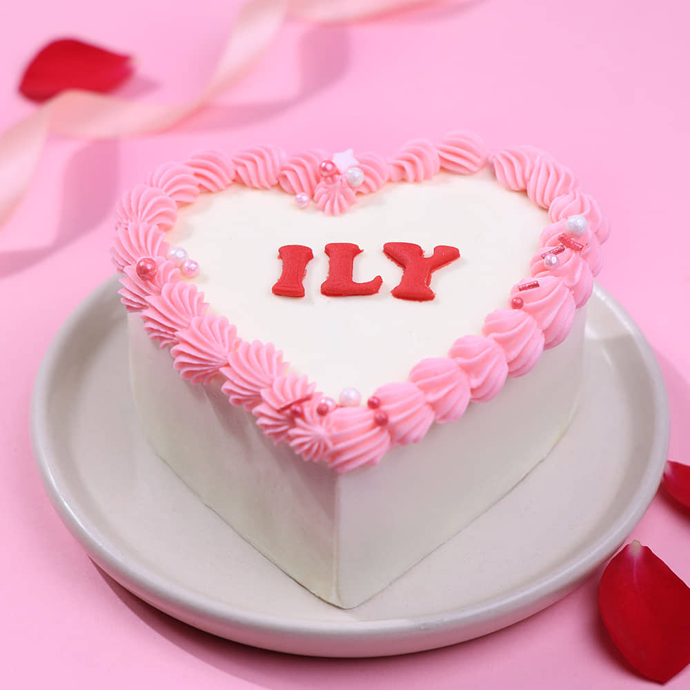 ILY Heart Bento Cake Front View of ILY Heart Bento Cake