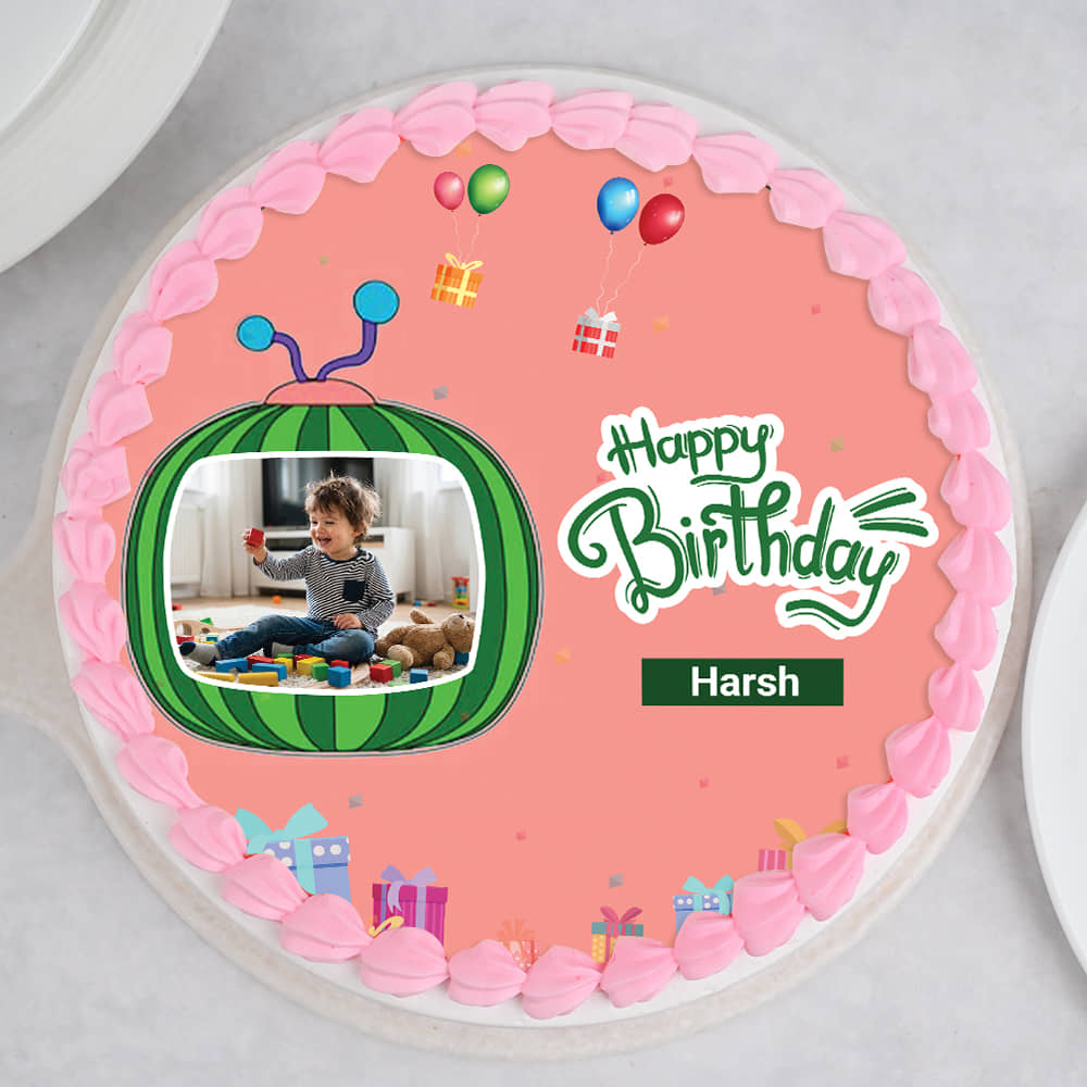 Top View of Cocomelon Birthday Photo Cake