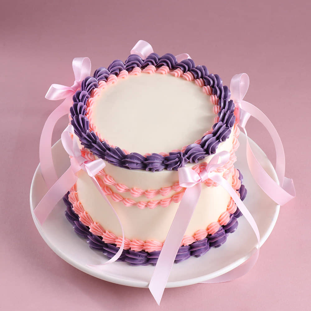 Top View of Lavender Blush Ribbon Cake