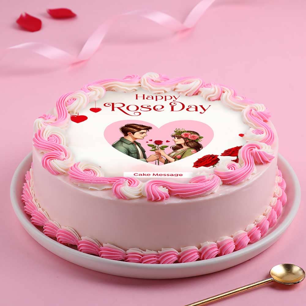 Loving Couple Rose Day Cake Front View of Loving Couple Rose Day Cake