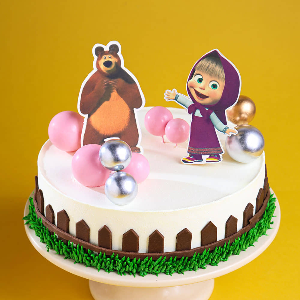 Front View of Masha N Bear Mischief Cake