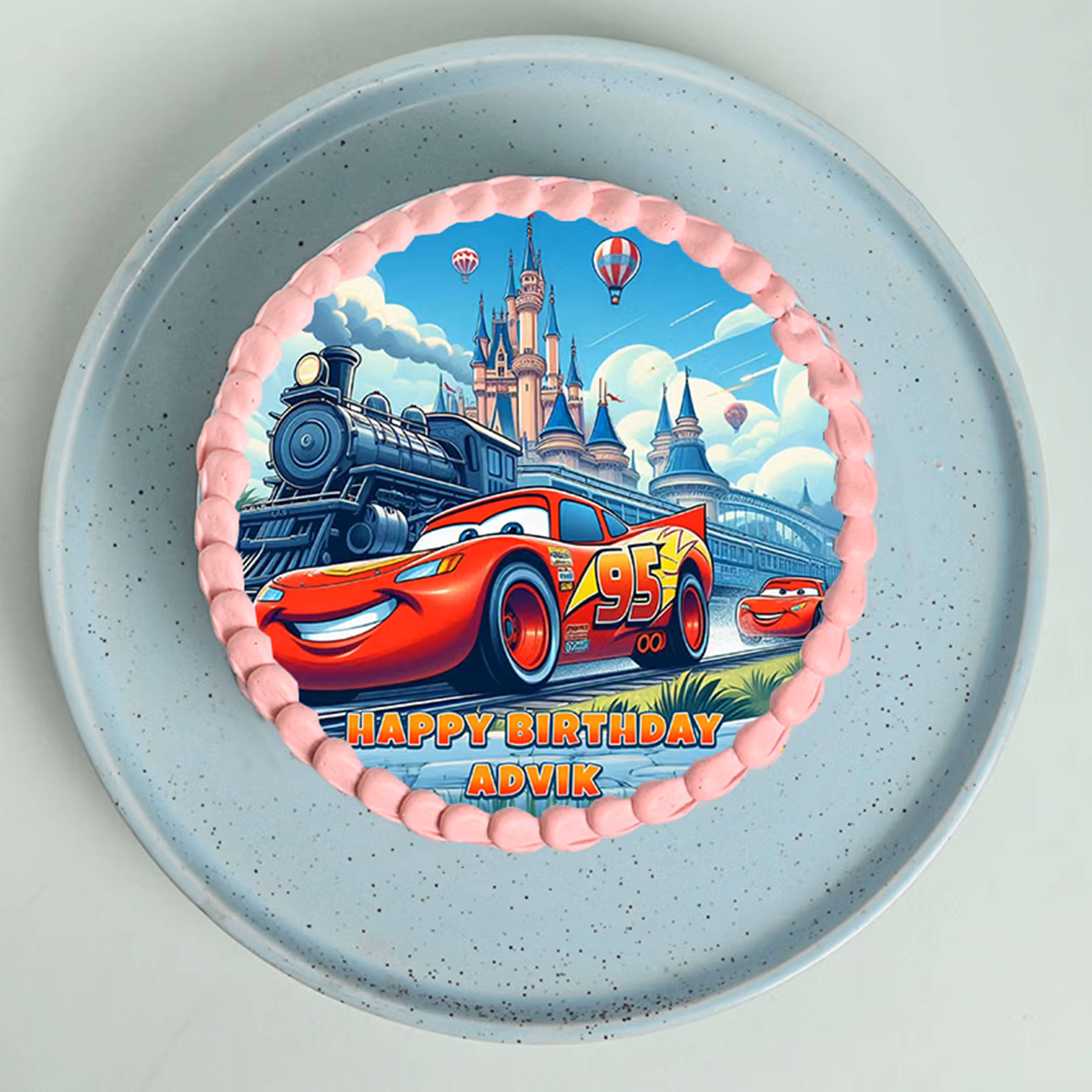 McQueen Car Birthday Photo Cake Top View of McQueen Car Birthday Photo Cake
