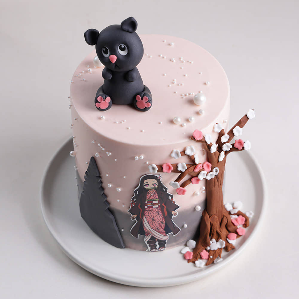 Front Angled View of Nezuko Chan Demon Slayer Cake