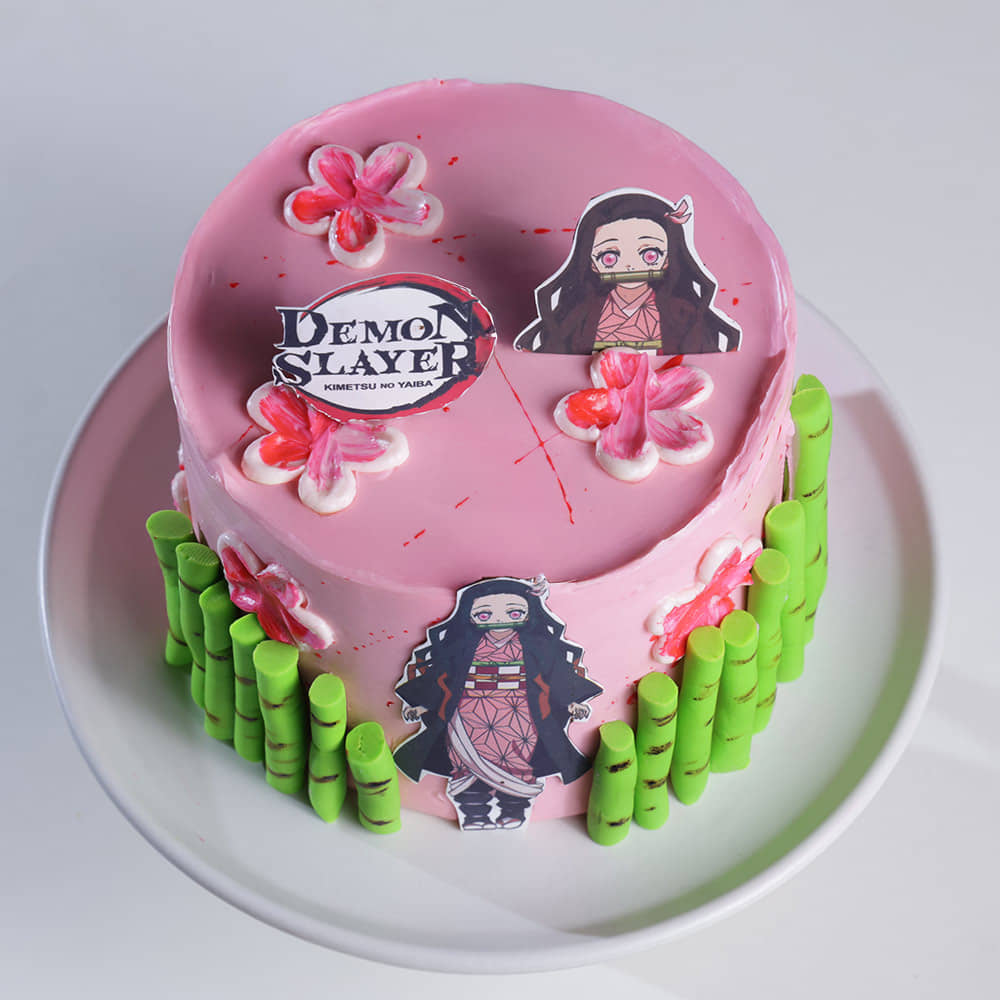 Top View of Nezuko Kamado Demon Slayer Theme Cake
