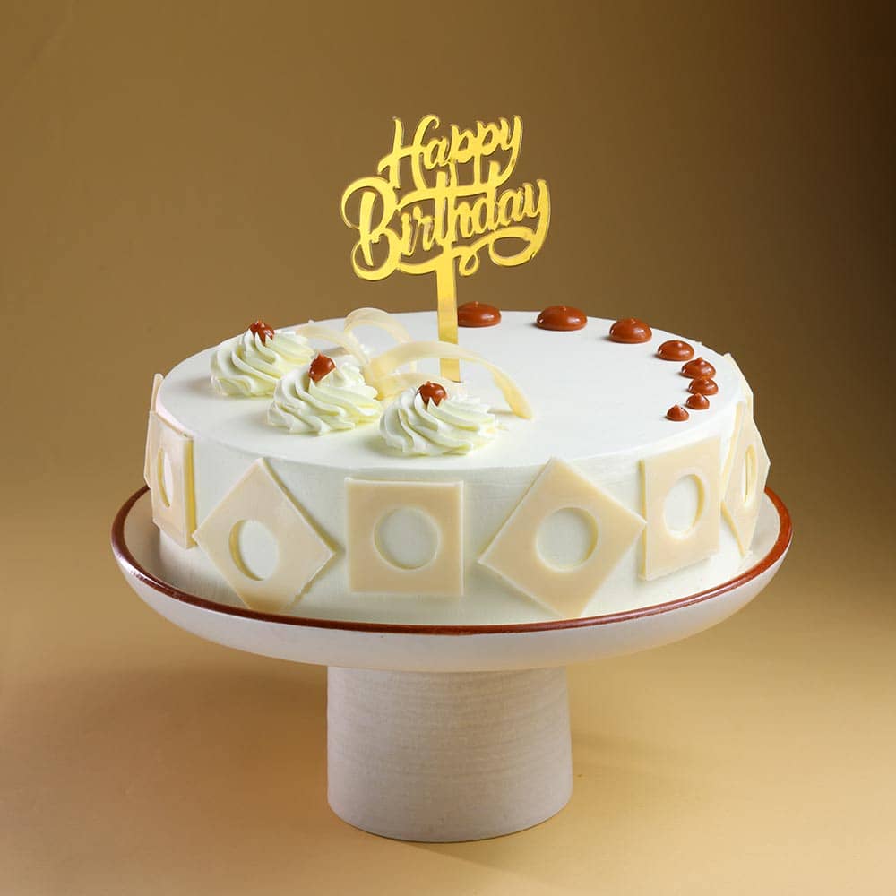 Front View of Delightful Butterscotch Birthday Cake