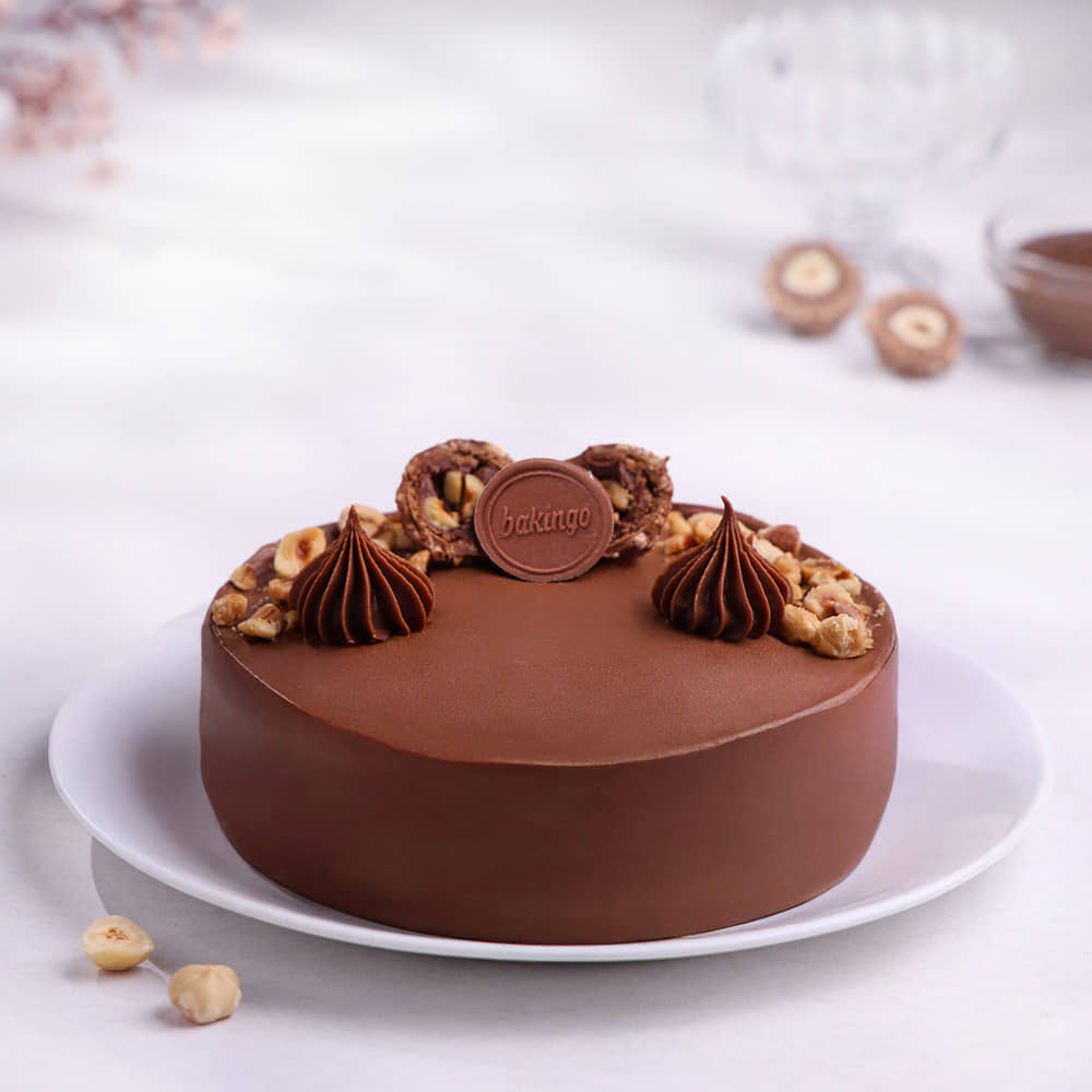 Front View of Ferrero Rocher Chocolate Cake