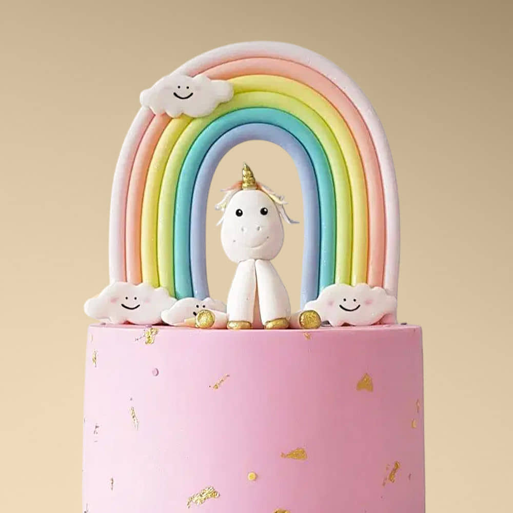 Side View of Rainbow Unicorn Semi Fondant Cake