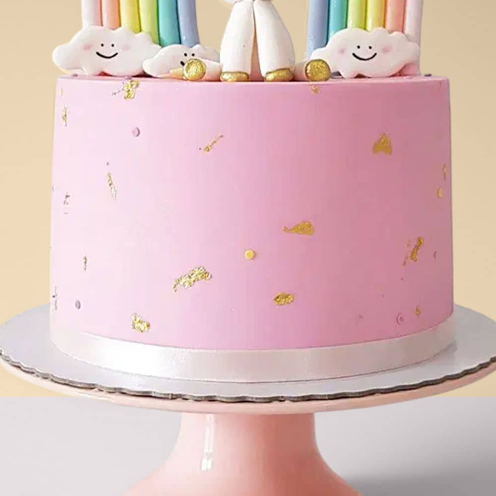 Zoomed-In View of Rainbow Unicorn Semi Fondant Cake