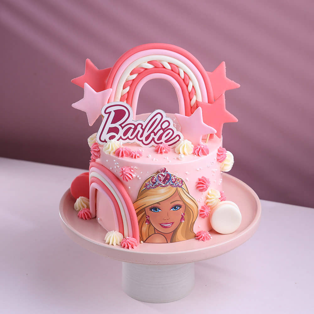 Side View of Pink Barbie Theme Cake