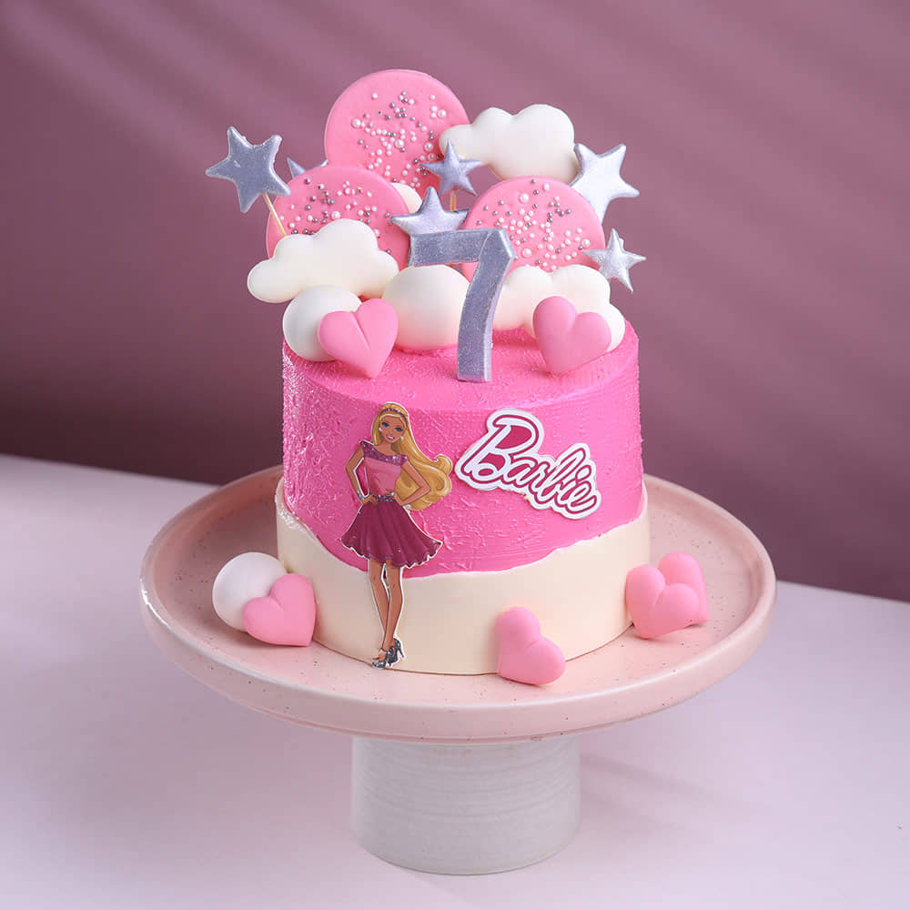 Front View of Cloudy Barbie Theme Cake