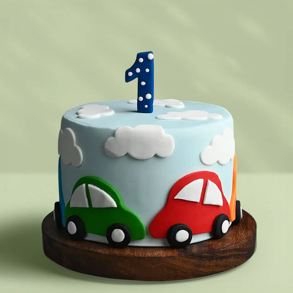 Speedy Wheels Car Cake Top View of Playful Car Fondant Cake